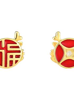 红色蚊香盘龙年耳环新款