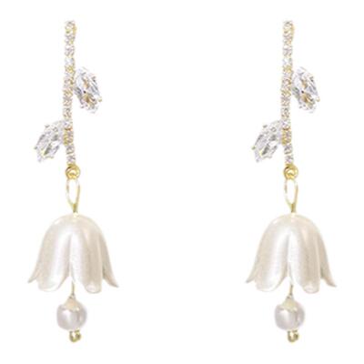 气质铃兰花珍珠款耳环女