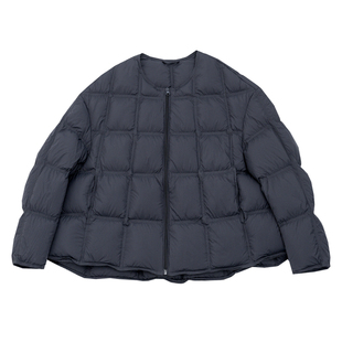 KNgs 冬季复古简约设计感格纹纯色圆领90白鸭绒短款羽绒服外套女