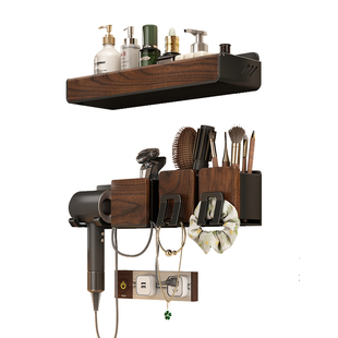 胡桃木卫生间置物架中古风浴室洗漱台吹风机牙刷梳子化妆刷收纳筒
