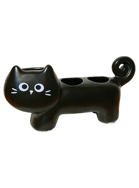 陶瓷猫咪造型多肉花盆 黑白两款可爱猫咪花盆 桌面绿植盆栽摆件