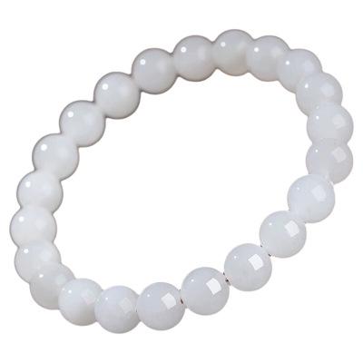 爆款新疆和田白玉圆珠手链同款男女手串羊脂白晴水绿玉髓母亲礼物