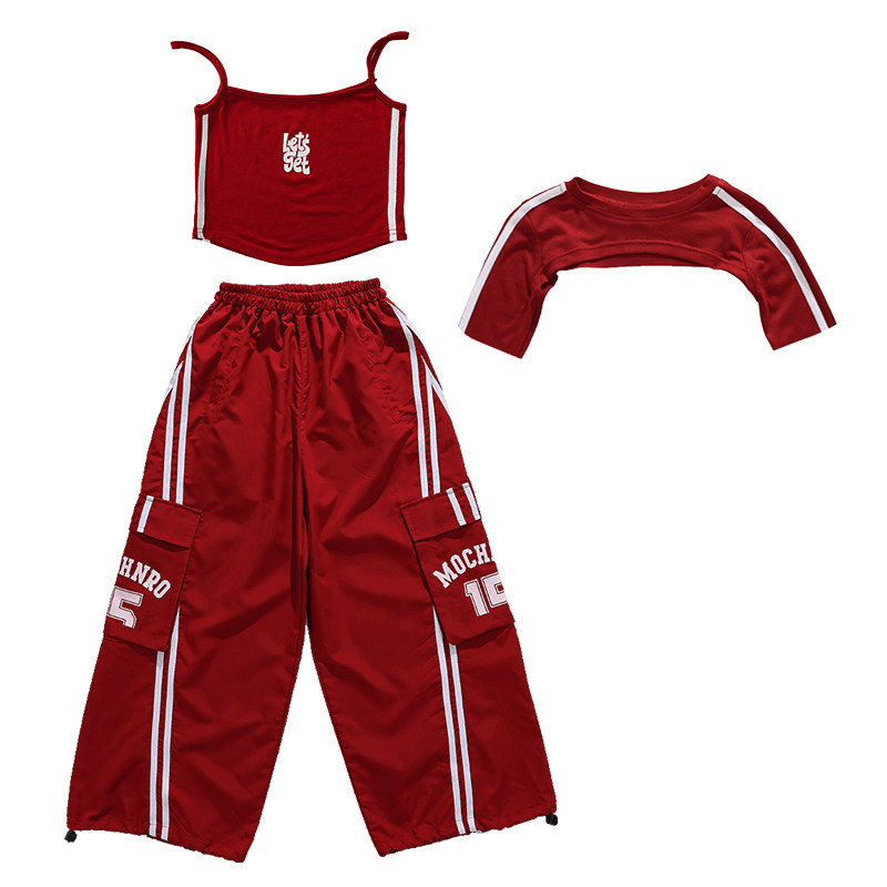 儿童jazz红色爵士舞服装女童