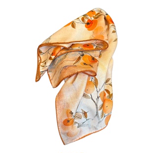 百搭桔黄色真丝羊毛丝巾女2025新款中方巾秋冬高级感桑蚕丝小领巾