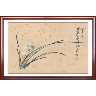 兰花中式电表箱遮丑神器横款免打孔配电箱新中式电闸盒实木挂画