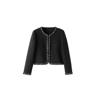 ochirly欧时力 100%羊毛双面呢小香风高奢毛呢外套女2025春季新品