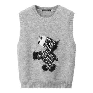 拉夏贝尔/La Chapelle秋冬季复古小马提花针织马甲女叠穿毛衣背心