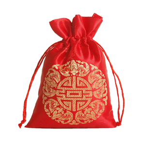 大号红色百福袋织锦缎红包收纳袋首饰平安束口袋抽绳黄色香囊空袋