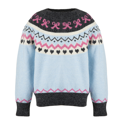 Little Naive女童费尔岛毛衣冬季新款儿童圣诞提花套头毛衫 甜美