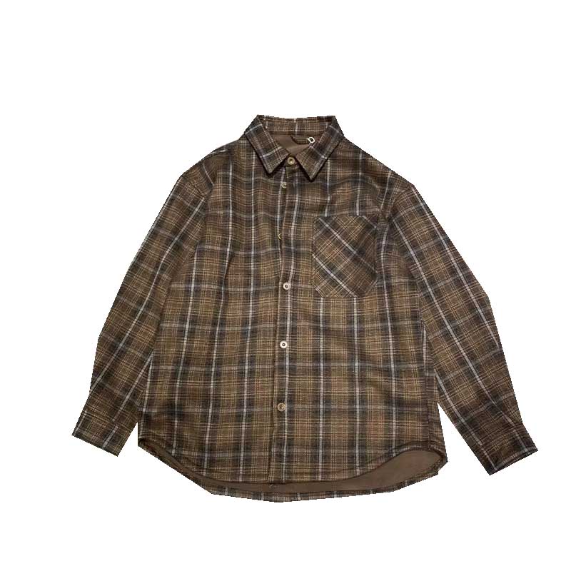 秋冬新款格子拼色加绒翻领衬衫韩版时尚舒适加厚男装休闲外套衬衣