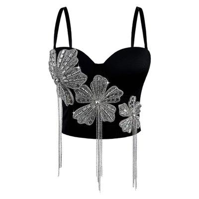 立体花镶钻流苏外穿鱼骨胸衣背心