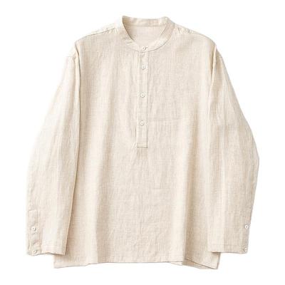 隐入自然 高级美学 100%雨露亚麻 夏季男宽松廓形小立领亚麻衬衫