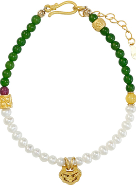 一些温言软语天然珍珠碧玉镀金女