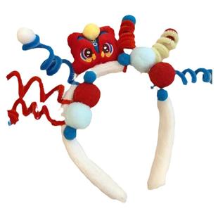 扭扭棒发箍女可爱毛绒洗脸发卡头饰红色国潮醒狮新年头箍秋冬发饰