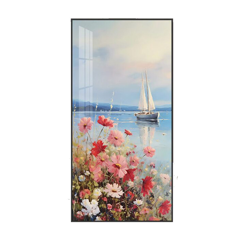 入户玄关装饰画现代高档轻奢走廊过道挂画北欧花卉风景正对门墙画