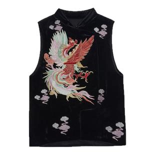 TCH新中式烫钻刺绣丝绒马甲女秋冬新款复古国风气质保暖上衣