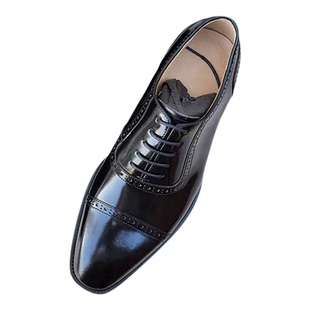 意大利手工皮鞋男真皮尖头外贸英伦百搭三接头商务休闲牛津鞋缝线