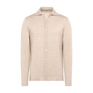 SUITSUPPLY砂砾色羊毛长袖男士Polo开襟衫