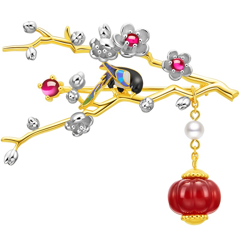 吾往一枝春胸针新中式国风别针固定衣服压襟围巾深圳博物馆联名