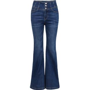 Vero Moda牛仔裤女2025冬季新款含棉复古显瘦高腰微喇裤325432039