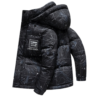 鸭鸭冬季羽绒服男时尚情侣款面包服短款加厚男女同款迷彩外套男