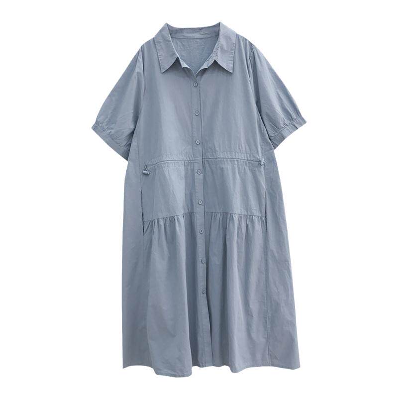 孕妇翻领短袖中长款可哺乳连衣裙