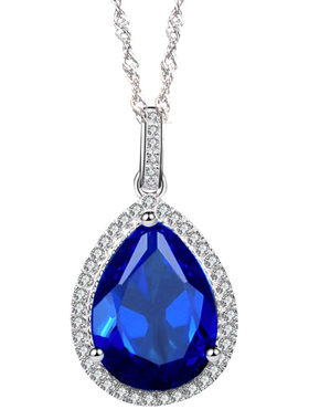 蓝宝石吊坠女925纯银镀18k金项链彩色宝石项坠宝石原石珠宝首饰