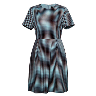 罗衣休闲日常复古格子收腰短袖连衣裙女夏气质肌理感大摆裙11858