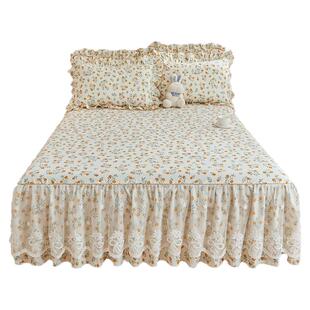 全棉田园风小碎花床裙单件100纯棉高级感床围裙1.8双人床罩保护套