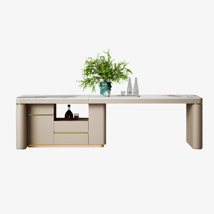 Mobeier 齐平岛台餐桌一体可伸缩家用多功能智能语音升降岩板吧台