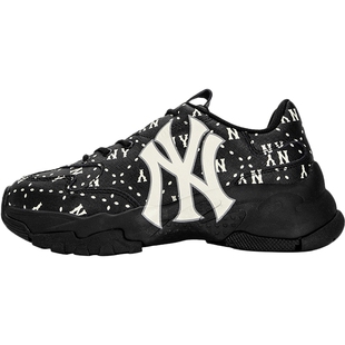 MLB男女同款满标印花复古厚底休闲鞋黑色运动鞋老爹鞋 3ASHMS13N