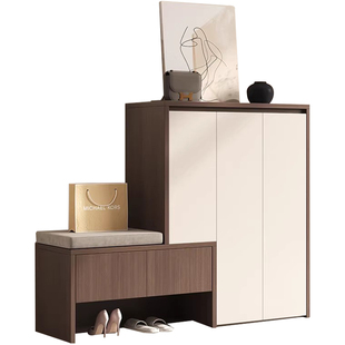 实木鞋柜换鞋凳一体家用门口入户玄关柜靠墙坐凳楼道多层收纳柜子