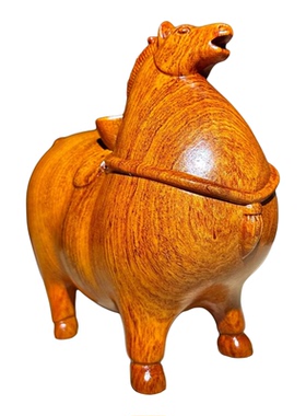 黑檀木雕唐马背有钱富态摆件