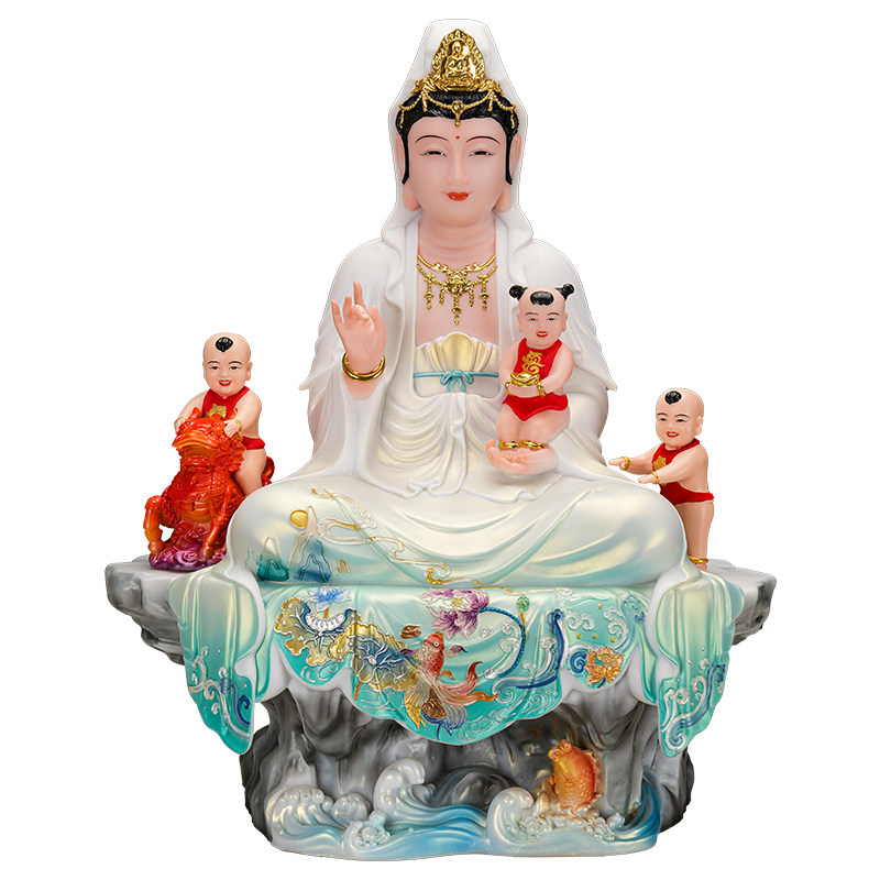 慈缘阁麒麟送子观音摆件
