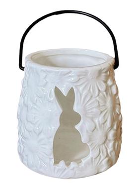 手提风灯陶瓷浮雕镂空兔子中灯节