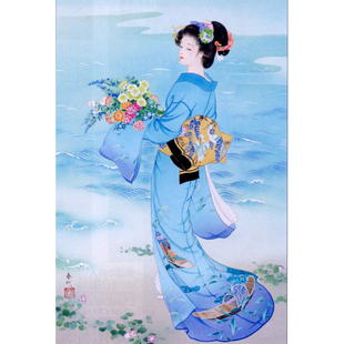 精准印花新款DMC十字绣正品 客厅卧室 人物 日本和服仕女图7