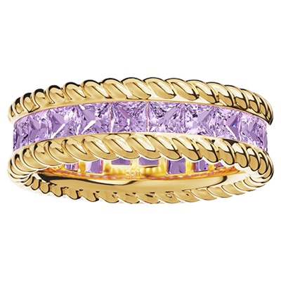 [春季新品]APM Monaco金黄色Lavande Torsade密镶戒指淡紫色简约