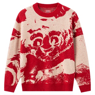 虫师联名SG鲨鱼嘴套头圆领貔貅毛衣男女秋冬宽松红色针织衫上衣