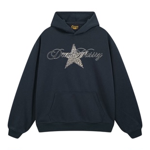 Drew美式潮牌豹纹星星连帽卫衣男女宽松学院风情侣装慵懒风上衣