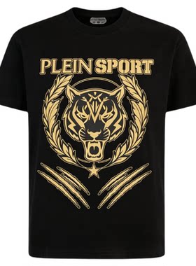 PLEIN SPORT2026年夏季男士运动休闲圆领短袖上衣虎头印花T恤