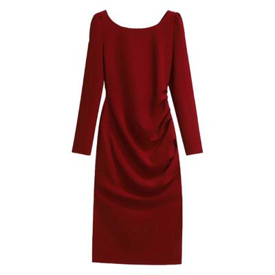 高级感气质女人味收腰捏褶连衣裙