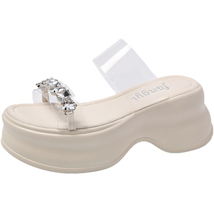 厚底拖鞋外穿女夏季2025新款松糕凉拖仙女风白色超火高跟女士凉鞋