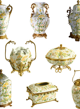 客厅陶瓷铜装饰客厅玄关欧式花瓶