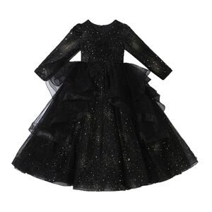女童礼服裙春秋主持人黑色蓬蓬裙