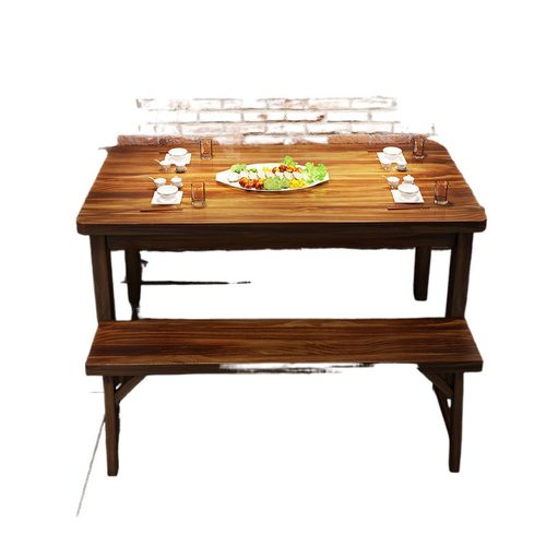 实木碳化桌饭店桌椅组合烧烤小吃店桌子桌椅面条桌木碳化快餐馆长