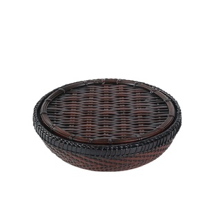 大漆竹柒阁竹编储水壶承茶托壶垫干泡台茶盘茶具底座养壶圆形中式