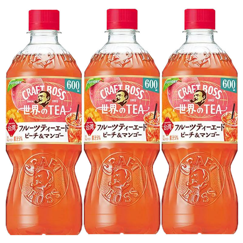 日本进口三得利BOSS桃子芒果味茶饮料600ml*4瓶下午茶饮 期间限定
