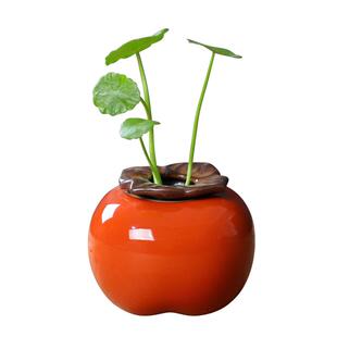 可爱柿子小花器陶瓷水培花盆绿萝铜钱草水养桌面无孔花钵如意摆件