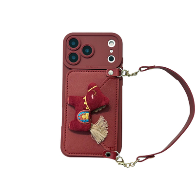 酒红小马公仔零钱包手机壳带挂绳