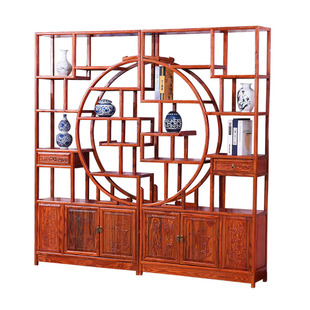 大团圆博古架实木中式仿古典隔断置物茶叶榆木多宝阁古董架展示柜